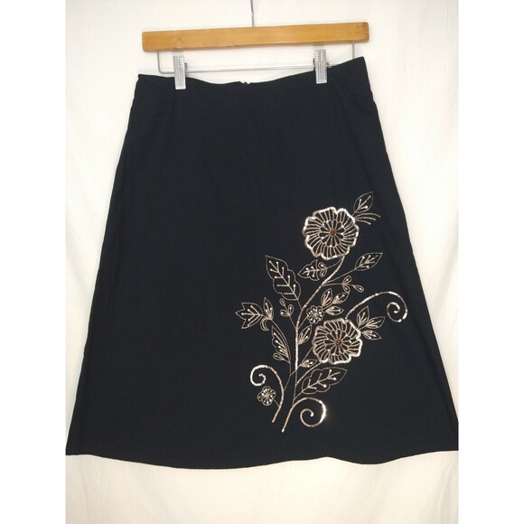 Zero Zero Size Small Black A-line Skirt Sequins Beads Embroidery - Picture 1 of 8